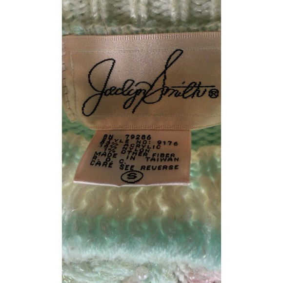 Rare Jaclyn Smith Vintage Sweater Chunky Beaded 80's White Blue Pink Small - Picture 16 of 16